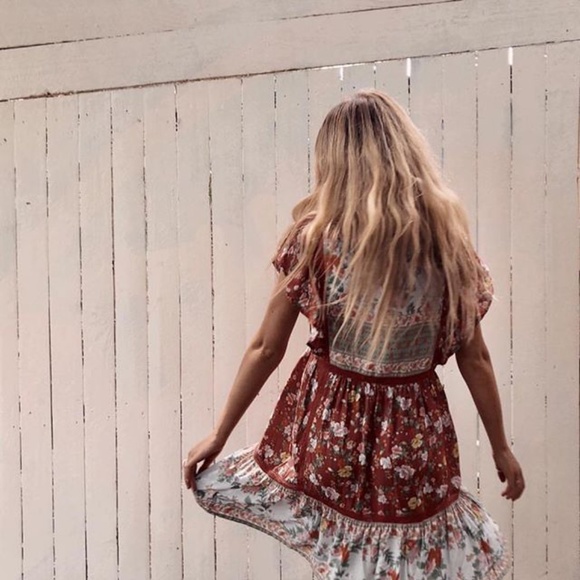 Boho gypsy floral print vneck ruffle mini dress - Picture 5 of 7